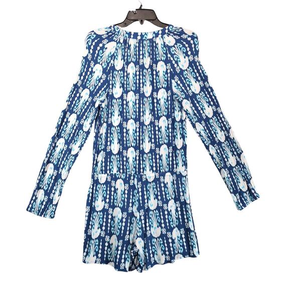 Lilly Pulitzer Elsa Romper Women's M Long Sleeve Indigo Get In Line Blue Beachy - Picture 3 of 10